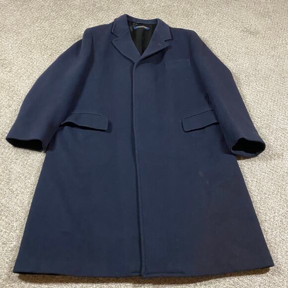 VTG Brooks Brothers Coat Mens 45R Wool Overcoat Car Jacket Navy Preppy Trench - Picture 1 of 12